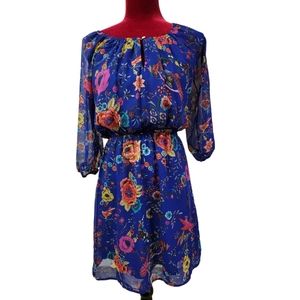 Sessi floral royal blue mini dress size small